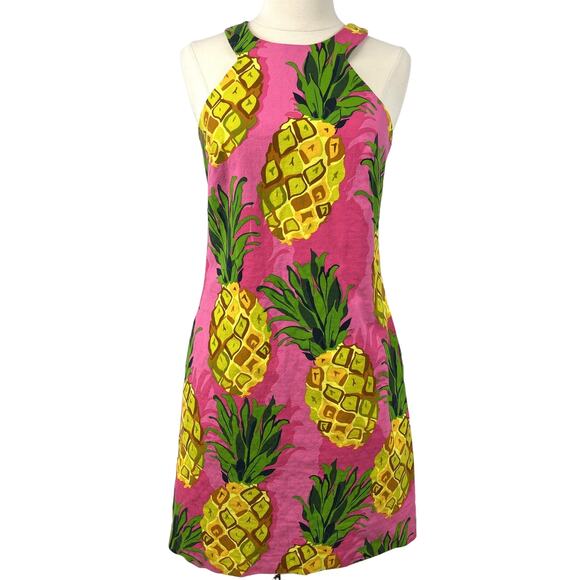 Trina Turk Dress Womens 0 Peony Pink Aptos Pineapple Summer Beach Cruise Swinger - Picture 1 of 10